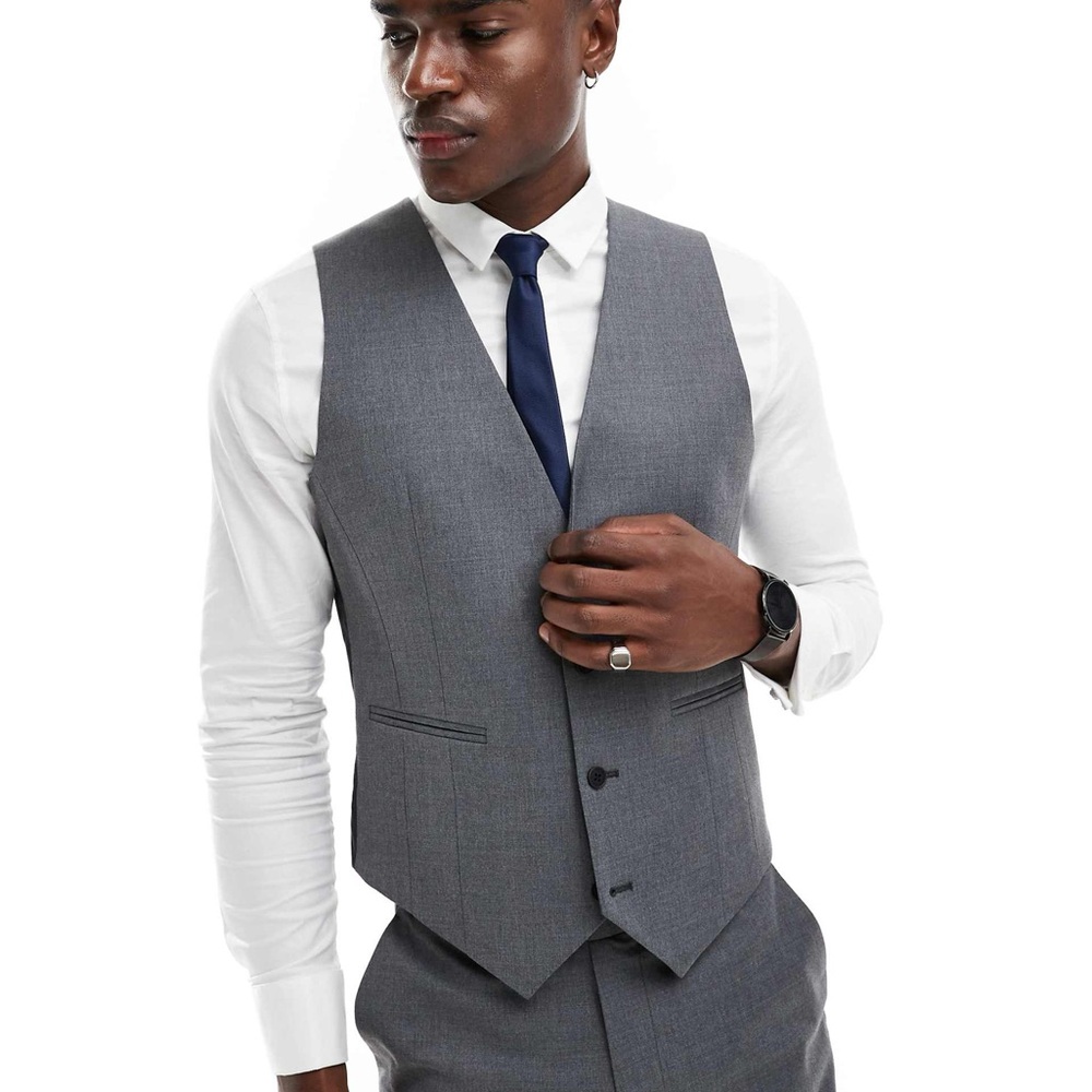 🤎ASOS DESIGN slim fit suit vest with wool in charcoal - Picture 4 of 9